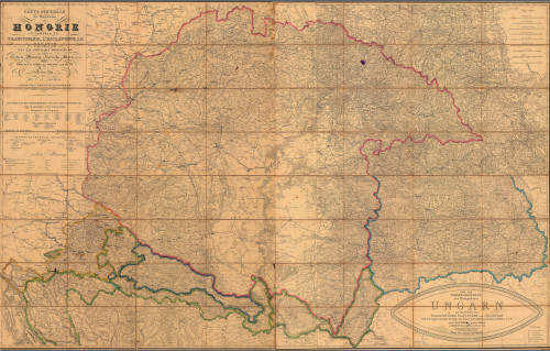UGARSKA, HRVATSKA, SLAVONIJA, TRANSILVANIJA  - upravna karta, 1848., bakrorez djelomično u boji