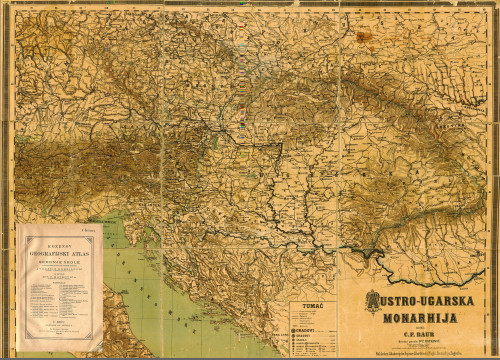 AUSTRO-UGARSKA MONARHIJA – pregledna karta, ca. 1887, tisak u boji