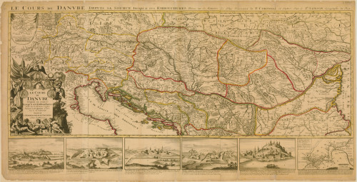 PODUNAVSKE ZEMLJE – opća karta, 1696., bakrorez djelomično u boji