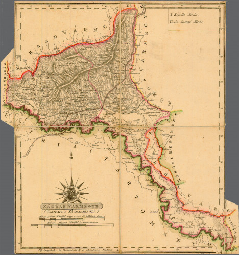 ZAGREBAČKA ŽUPANIJA – upravna karta, ca. 1801., bakrorez djelomično u boji