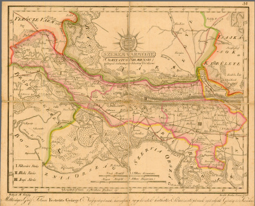 SRIJEMSKA ŽUPANIJA – upravna karta, 1798., bakrorez djelomično u boji