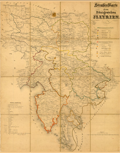 KRALJEVSTVO ILIRIJA – prometna karta, ca. 1825., litografija djelomično u boji